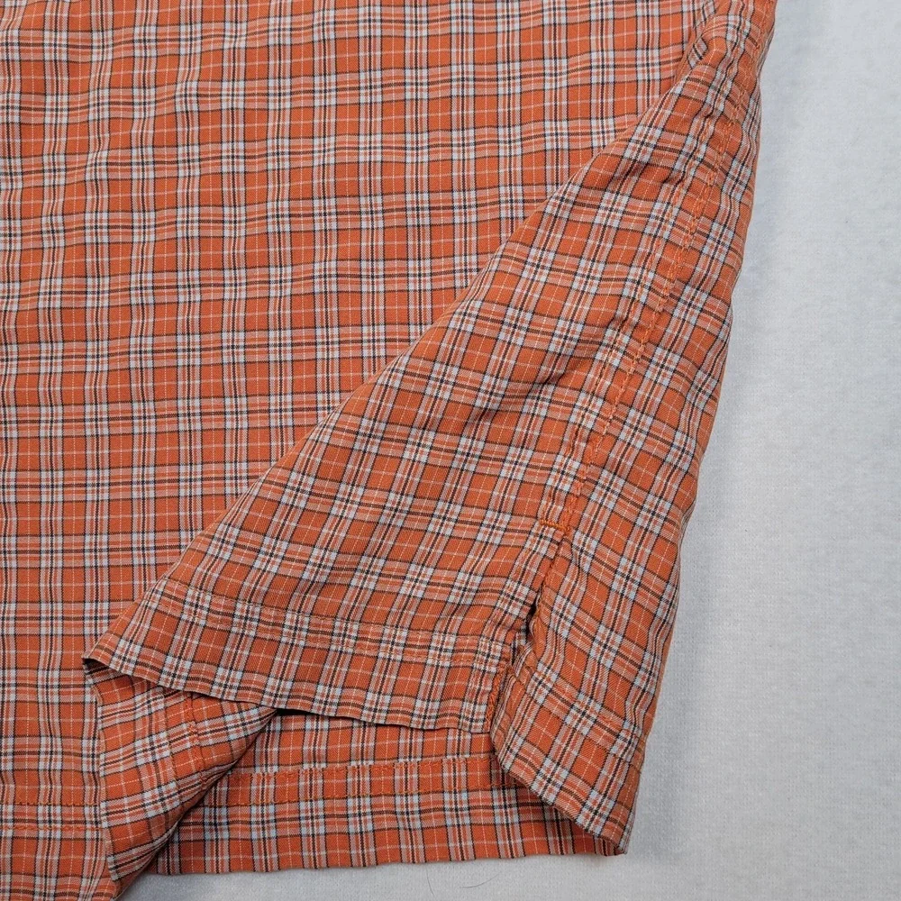 North Face Mens Shirt Size Medium Orange Plaid Short Sleeve‎ Button Up